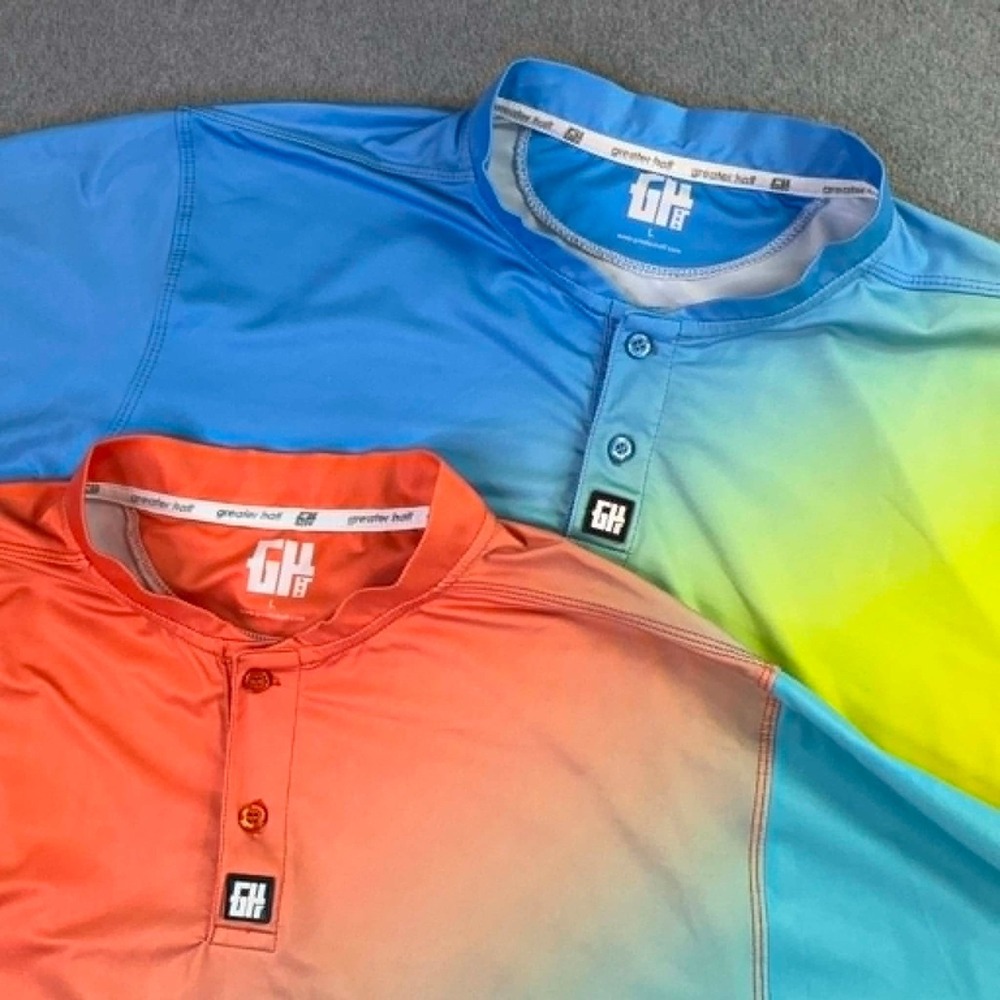 Greater Half Polo Golf Shirt Men's‎ Large Lot of 2 Ombre Button Colorful Outdoor